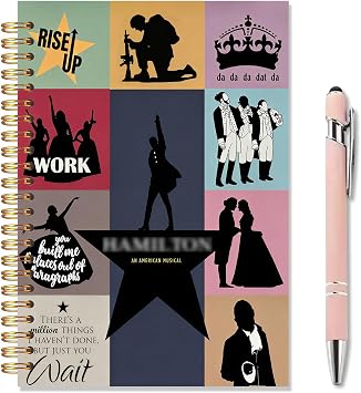 Hamilton Musical Journal, A5 Spiral Notebook Set with Pen and Mesh Bag, Broadway Gift for Fans, 80 Pages Lined Notebook for Journaling, Work, School