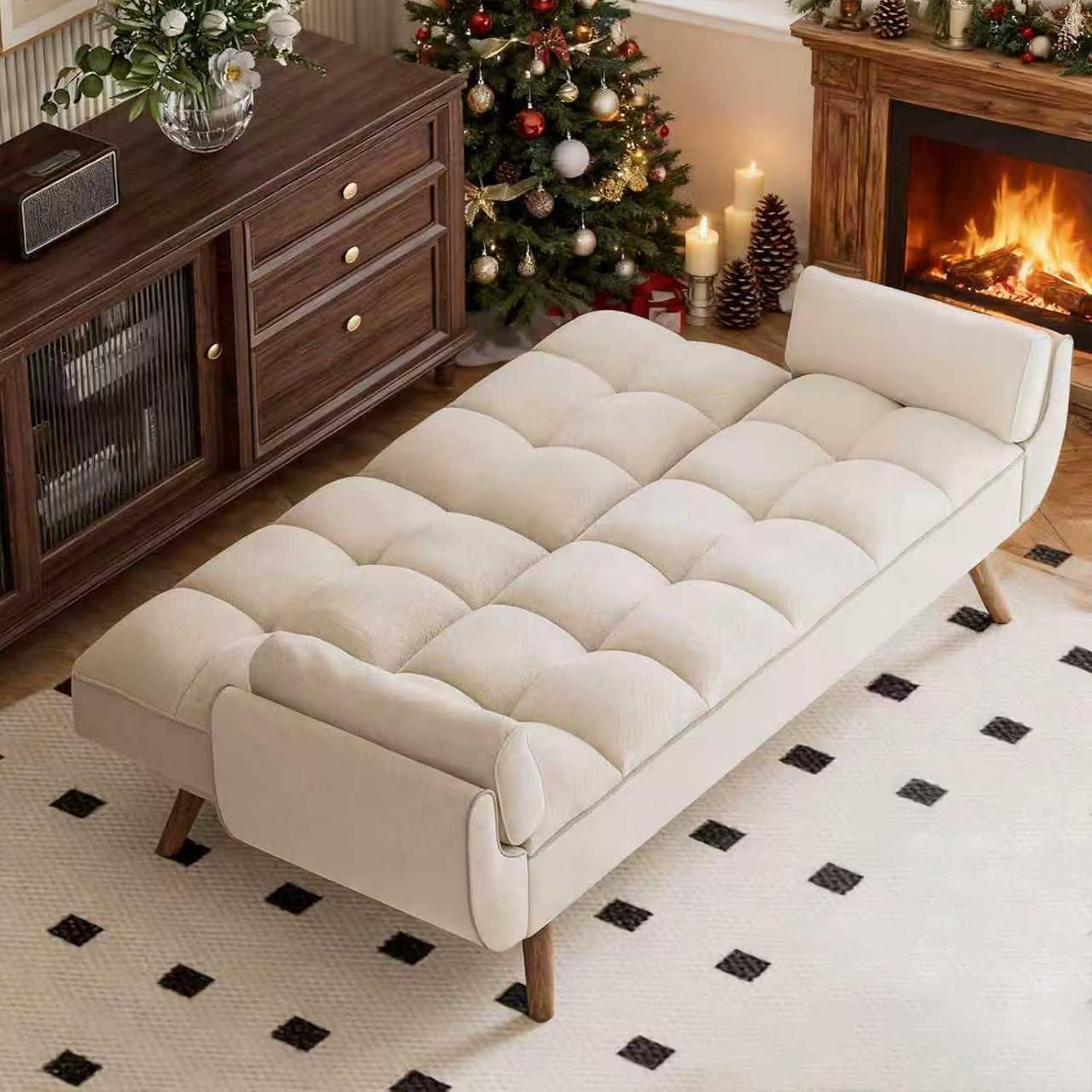 Convertible Folding Sofa Bed Futon,Modern Velvet Sleeper Bed Couches with 4 Adjustable Backrest Armrest,74"Comfy Recliner Sofa Loveseat with Chrome Legs for Living Room Apartment Small Home (Beige)