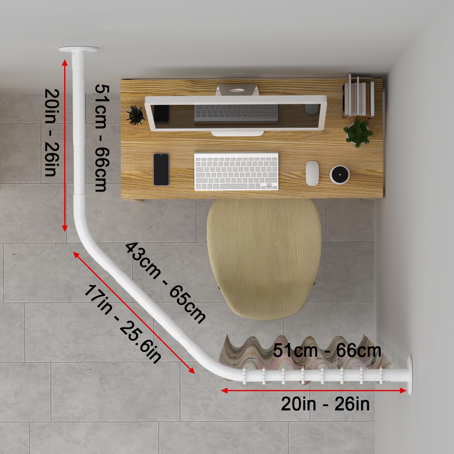 corner shower curtain rod adjustable stainless steel diamond shaped rack drill free install for bathroom, bathtub, clothing store (diamond shaped white, both sides: 17"-25.6",middle:20"-26)