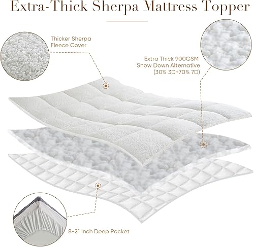 Miniatura 7 de Cubrecolchón tamaño individual XL para cama individual, Cymula Sherpa para dormitorio universitario, funda de colchón extra gruesa de 2 pulgadas con