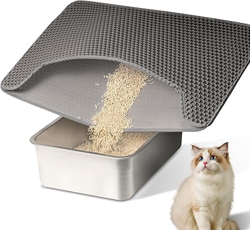 Tapete de arena para gatos, tapete de doble capa impermeable de alta calidad, diseño de panal para control de dispersión, fácil de limpiar para caja