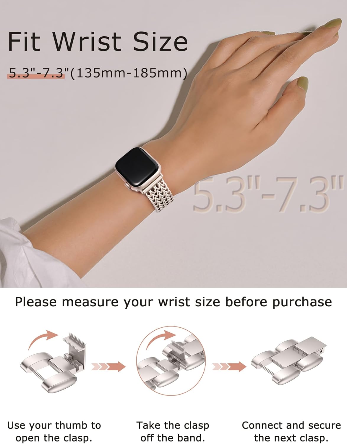 Minyee Compatible with Apple Watch Band 41/40/38/44/45/46/49/42mm Women, Dressy Stainless Steel Metal Adjustable Chain Strap Link Bracelet Wristband for iWatch Series 11 10 9 8 7 6 5 4 3 2 1 Ultra SE - Image 2