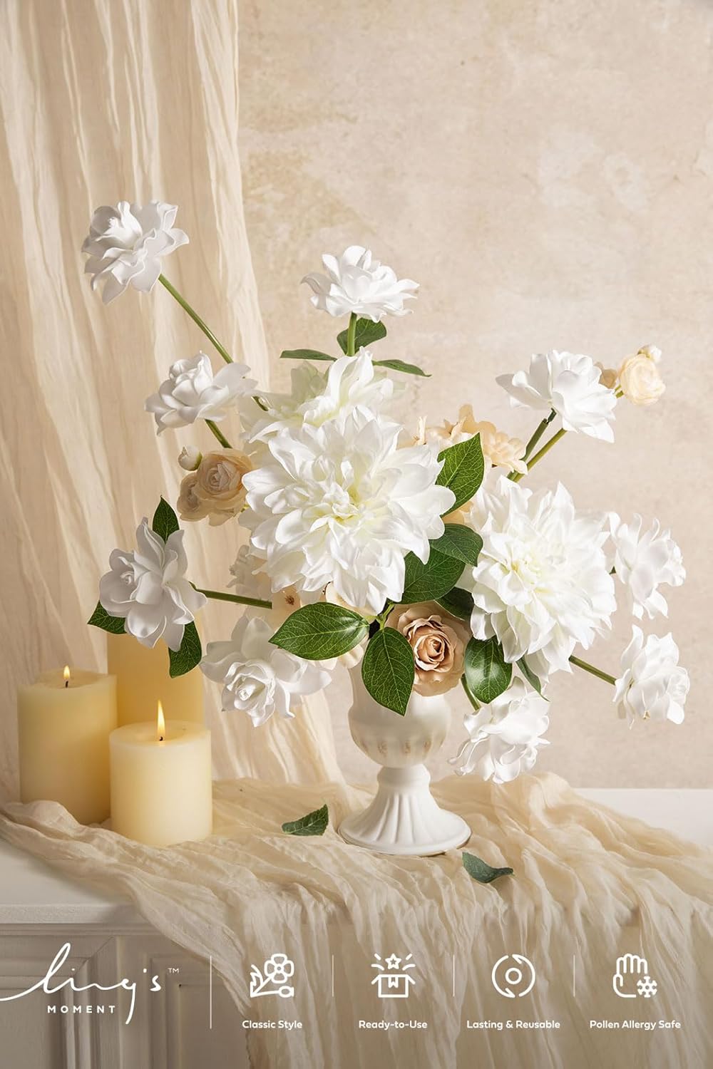 Ling's moment Artificial Flowers 9pcs Silk Dahlia 5.5"/4.5" Fake Flowers for DIY Wedding Craft Bouquets Centerpieces Arrangements Party Baby Shower Home Decorations (Ivory) - Image 2