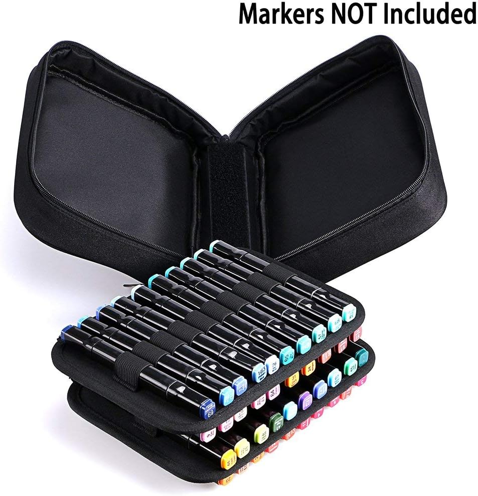 BTSKY Double-Ended Art Marker Carrying Case Organizer for Lipsticks-40 Slots Canvas Zippered Markers Storage(Black)