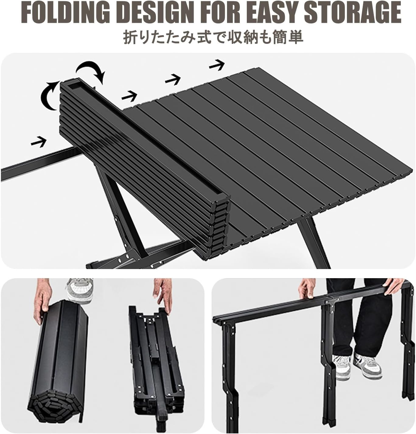 Outdoor Folding Table and Chairs Set，Collapsible Picnic Side Table & Chairs，Suitable for Outdoor Camping, Hiking, Garden Picnics, Catering and Cooking.(Upgrade,Black_90CM+4 Chairs)