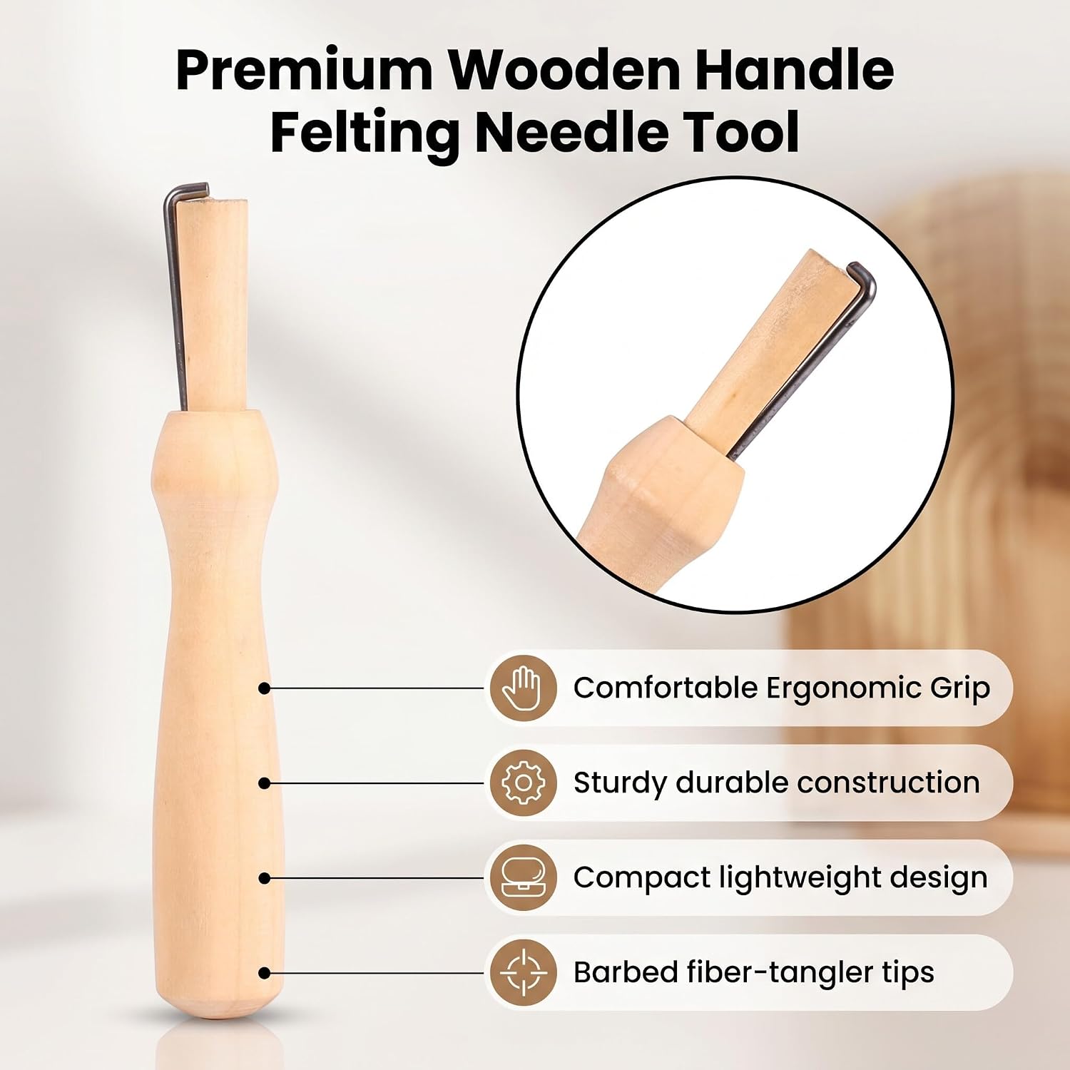 Felting Pen Needle Felting Tool with Ergonomic Wooden Handle, Professional Wool Felting Supplies Kit for DIY Crafts, Yarn Fiber Art Decor, Toys, Accessories, Sewing Tools for Beginners