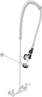 DuraSteel Commercial Kitchen Sink Pre-Rinse Faucet - 38'' Height 8'' Center No-Lead Wall Mount Industrial Faucet w/ Pull Down Pre-Rinse Sprayer - NSF Certified - Shower Head Compartment Sink Dish Wash