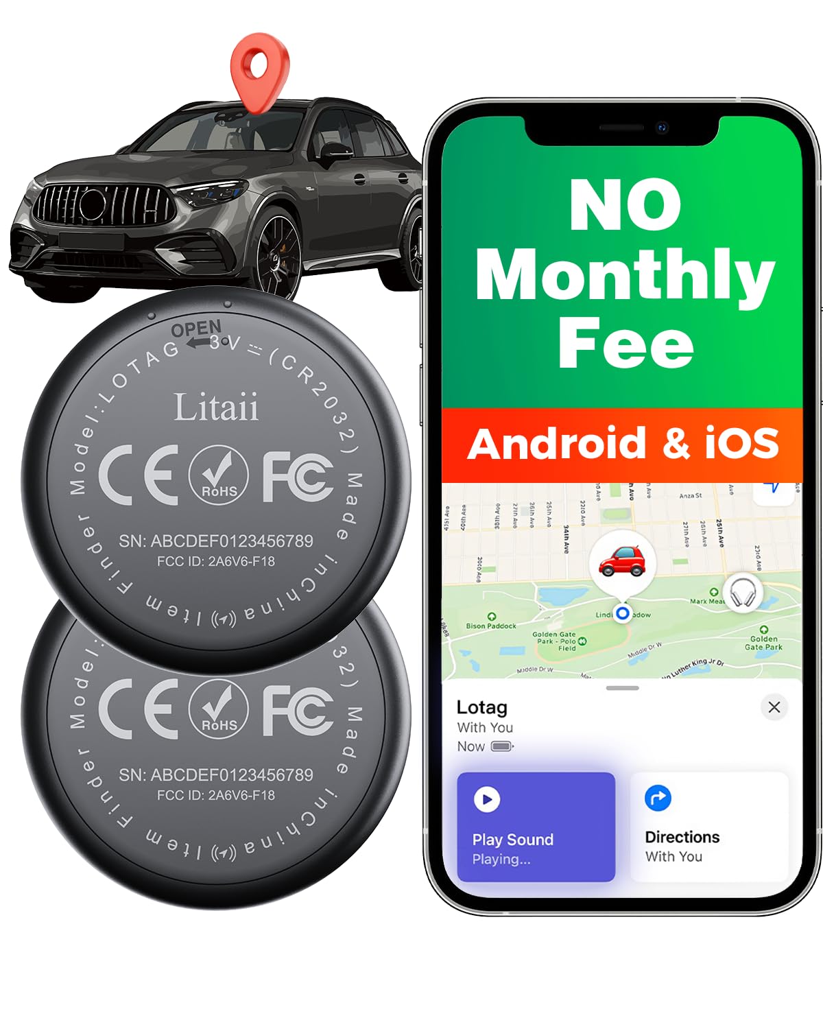 GPS Tracker for Vehicles,2 Year Battery Life,GPS Tracker,2pcs Black Hidden Magnetic case,Trackers for Tracking Vehicle,2pcs GPS Tracker,Ultra-Slim,No Monthly Fee for Android and iPhone,IP68