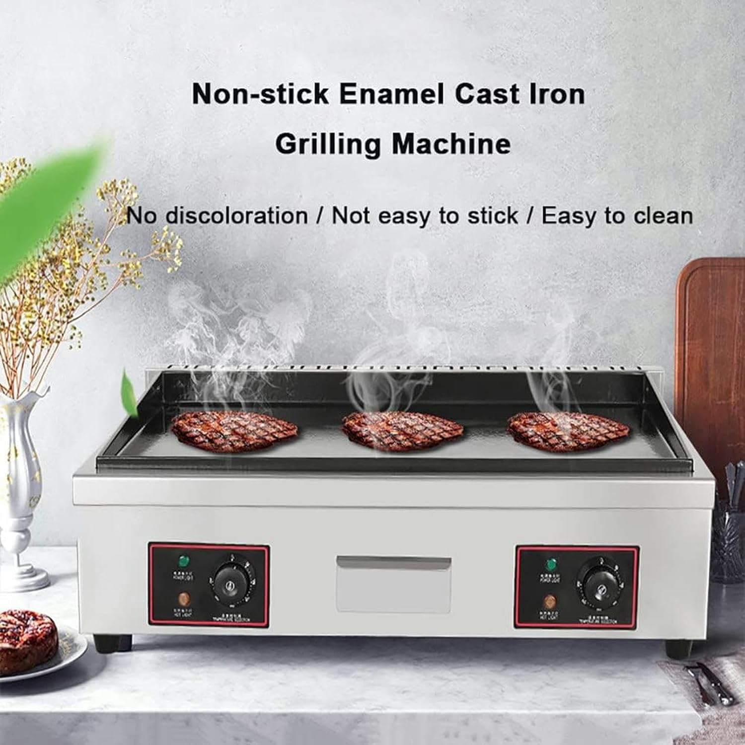 Countertop Electric Griddle, 1700W/3000W Commercial Household Stainless Steel Cooking Plate BBQ Grill, 8mm Cooking Surface, 50-300℃ Adjustable, for BBQ Cooking Steak, Eggs, Pancakes