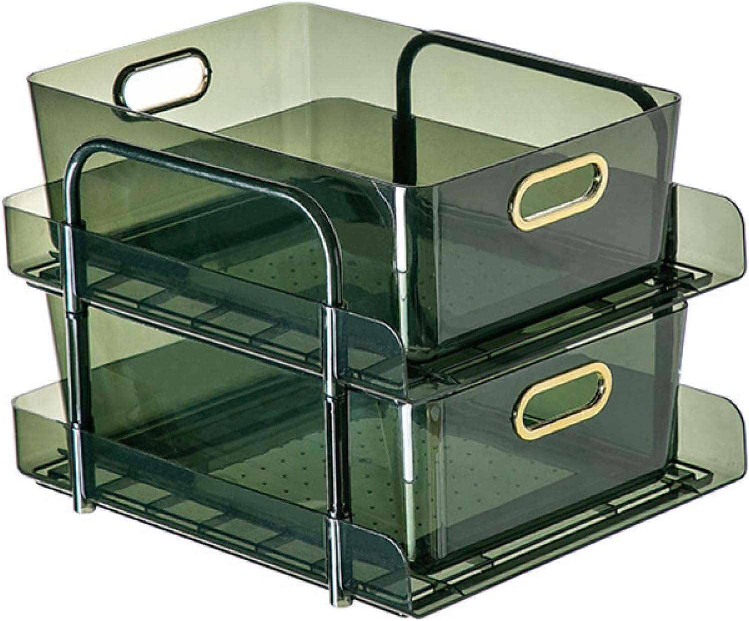Kitchen Organizer 2-Tier Organizer - Pull Out Under Sink Cabinets Storage Baskets with Handles - Clear Sliding Storage Drawer - for Kitchen, Bathroom, Office/Green/Heightened (Green Heightened)