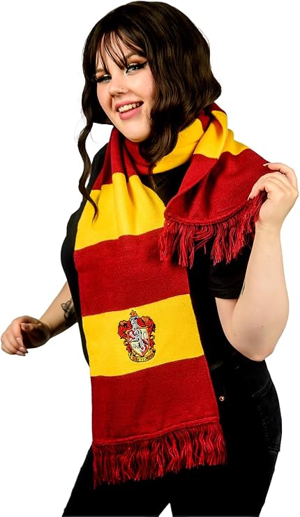 Harry Potter Gryffindor Scarf - Bold Red Gold Striped Design with House Crest - Fringed Knit Winter Accessory - HP Gifts for Men Women Kids Adults