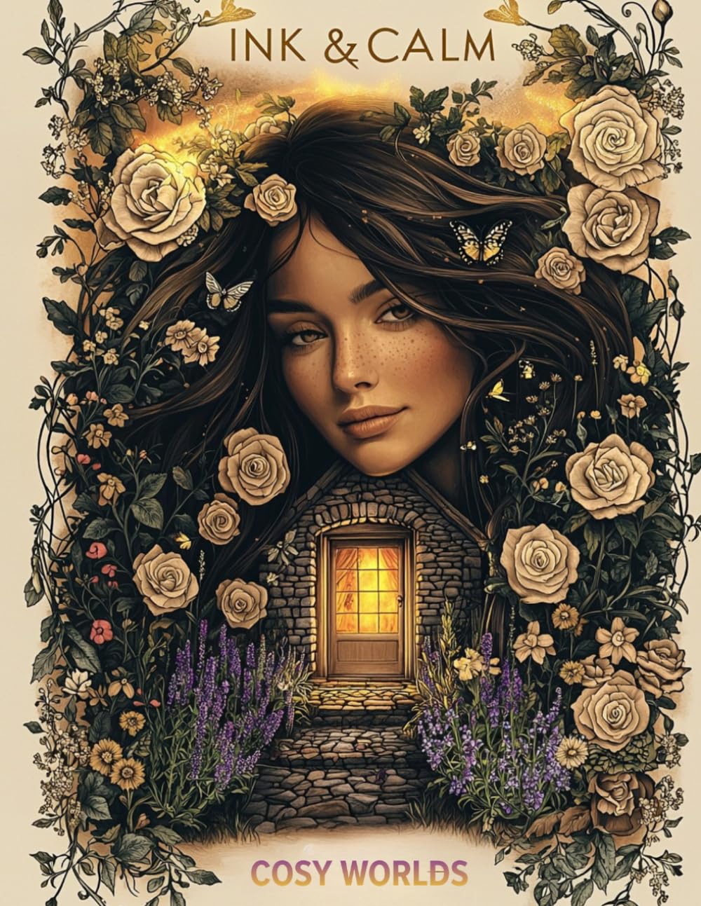 INK & CALM: Cosy Worlds: Premium Adult Colouring Book Featuring Cottagecore Scenes, Wildflower Gardens, Cosy Interiors, Stone Cottages and Slow Living ... (INK & CALM Premium Colouring Collection)