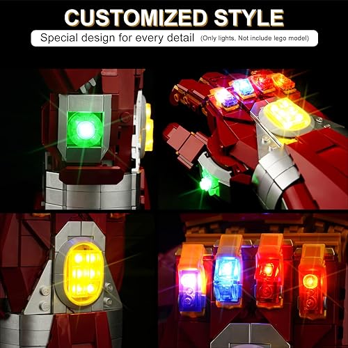 Vista 4 de Kit de luz LED para Lego Marvel Nano Gauntlet 76223, compatible con Lego 76223, iluminando tu juguete para Marvel Nano Gauntlet - No incluye