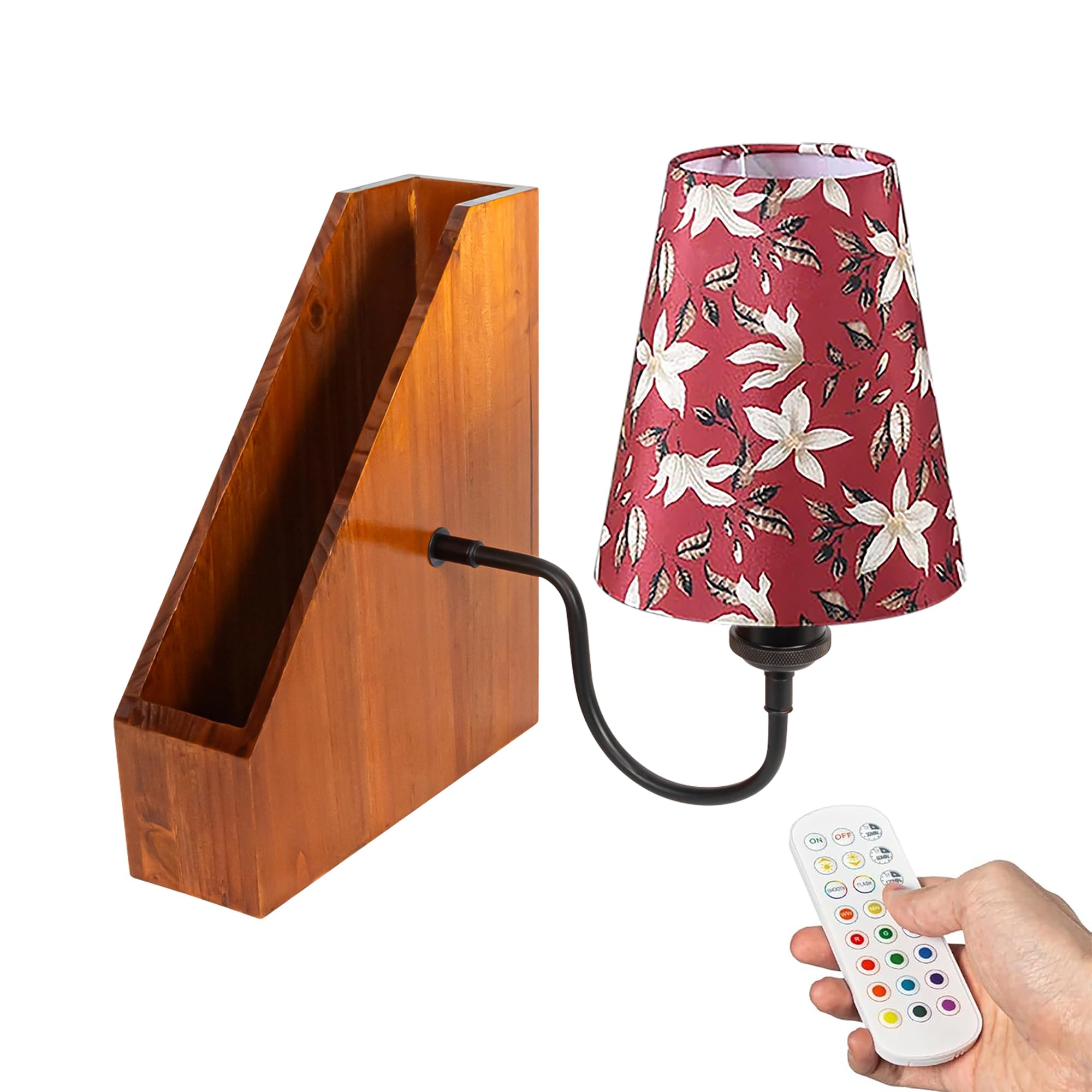 LED Buchlampe mit Fernbedienung, Vintage Dimmbar Nachttischlampe mit Praktischer Organizer 1xE27-Fassung, Wiederaufladbare Tischlampe Zeitschaltuhr für Nachttisch Beistelltisch DZ0375B