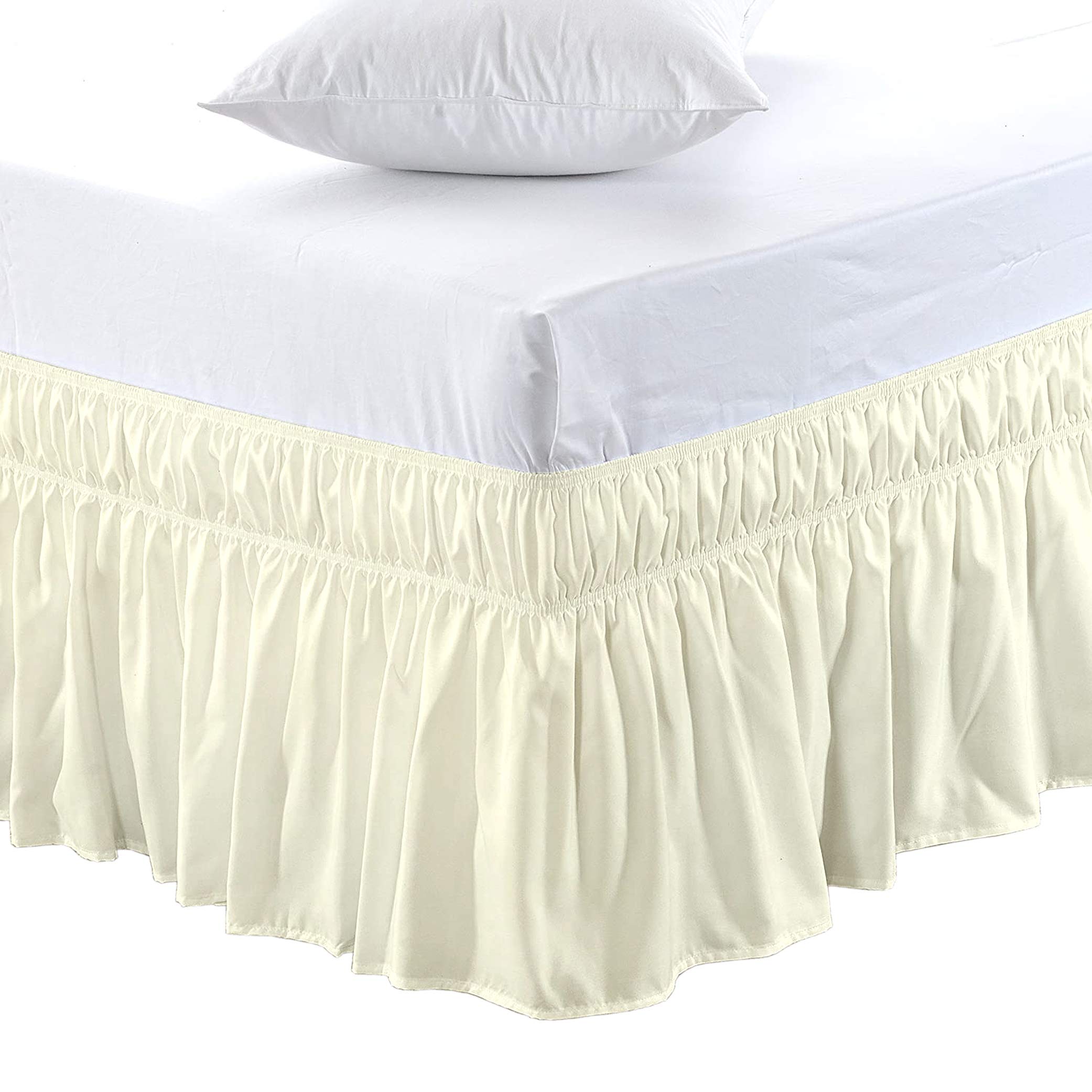 Stylish Bed 550 Thread Count King Size Wrap Around Bed Skirt(72" x 78") with Adjustable Three Fabric Sides Elastic Belts, Easy Fit Bed Skirt - 16" Height Ivory Color-picture-24
