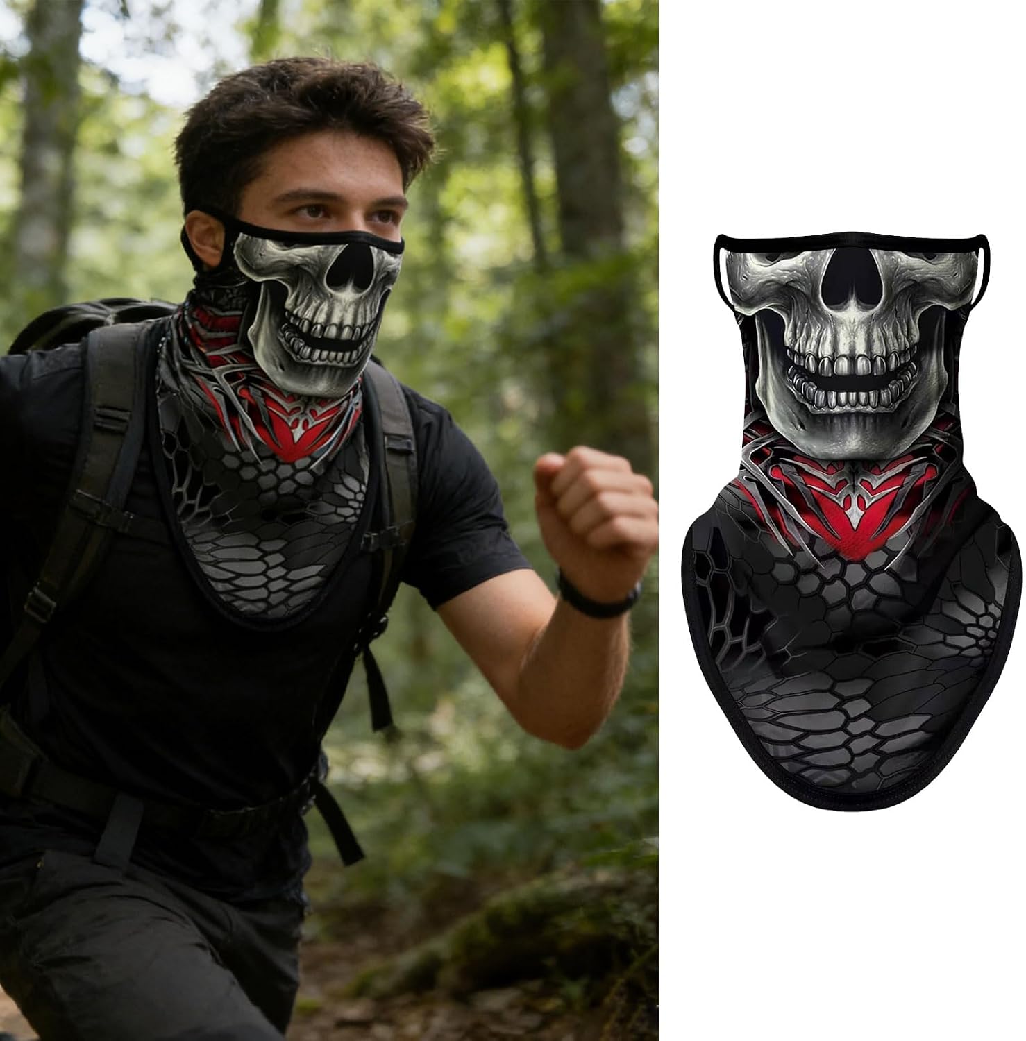 Non-Slip Ear Hanging Neck Gaiter, Multi-Use Windproof Face Neck Scarf, Skull Face Cover for Outdoor Sports 3PCS