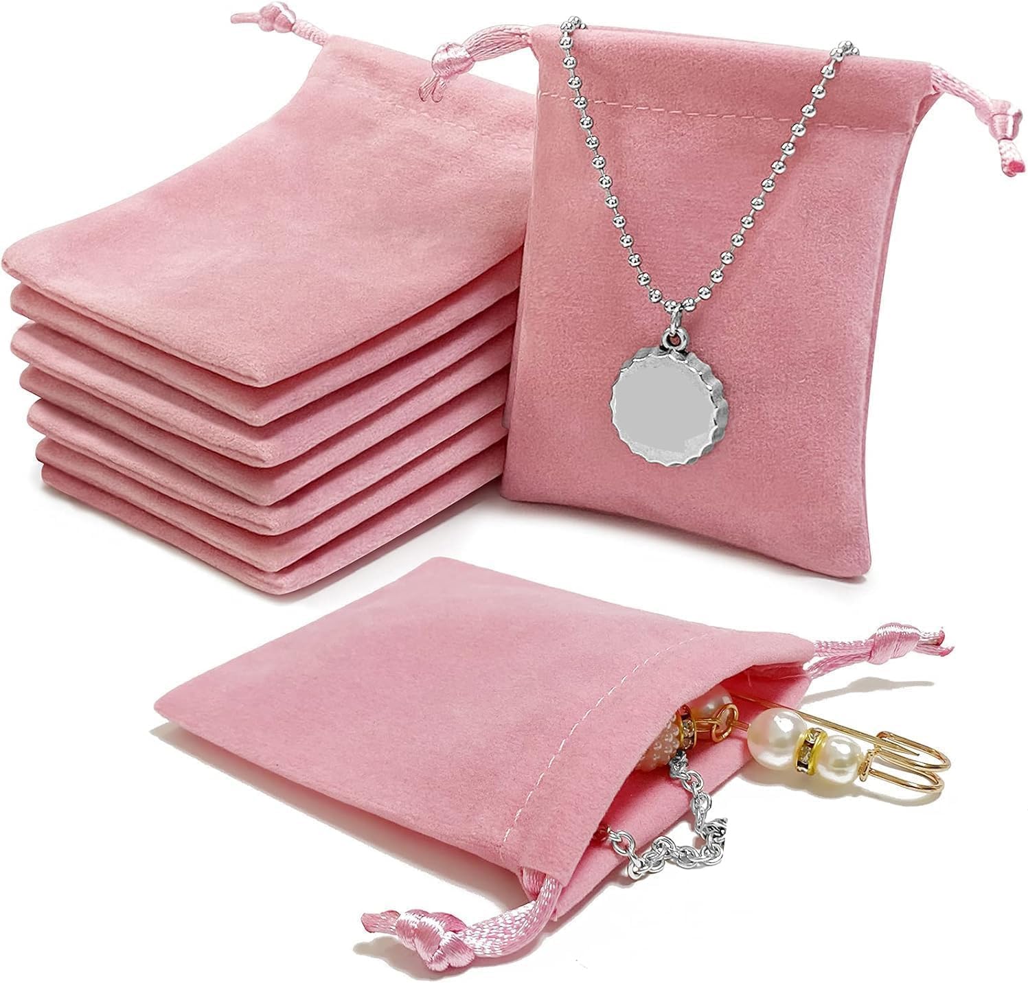 AOT 30PCS Pink Velvet Jewellery Pouches, Small Soft Velvet Drawstring Storage Bags, Jewelry Wrap Bags For Wedding, Party, Valentine's Day, Anniversary(9 * 7cm)