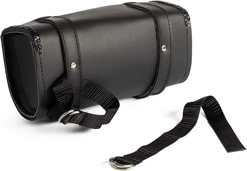 Miniatura 10 de The Nekid Cow bolsa negra de herramientas con correas de cierre, de cuero sintético premium, para motocicleta, con hebillas de desabrochado rápido,