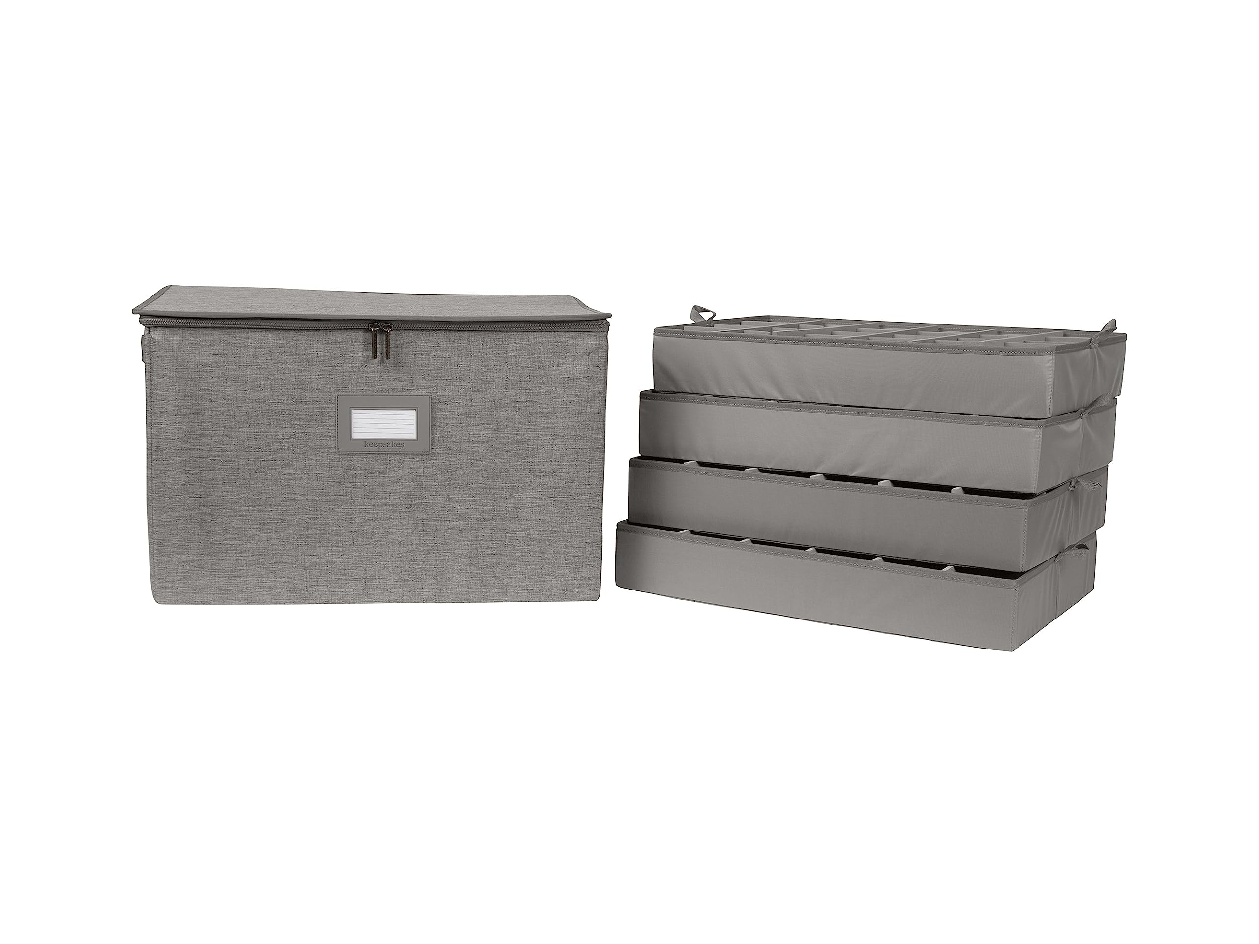 Covermates Keepsakes China Cups and Coffee Mugs Storage Box – Stackable, Reinforced Handles, China Storage, Grey Heather