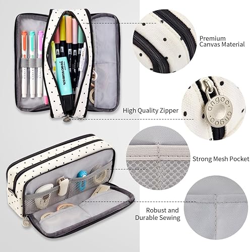 Miniatura 3 de ANGOOBABY Estuche grande para lápices de gran capacidad, 3 compartimentos, bolsa de lona para adolescentes, niños, niñas, estudiantes escolares