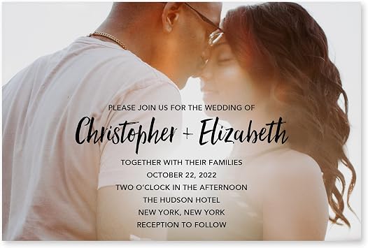 WEDDINGSTAR Custom Printed Photo Wedding Invitations - Handwritten Elegance - Horizontal Pack of 5