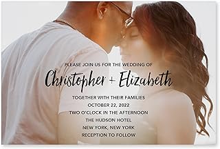 WEDDINGSTAR Custom Printed Photo Wedding Invitations - Handwritten Elegance - Horizontal (Pack of 1)