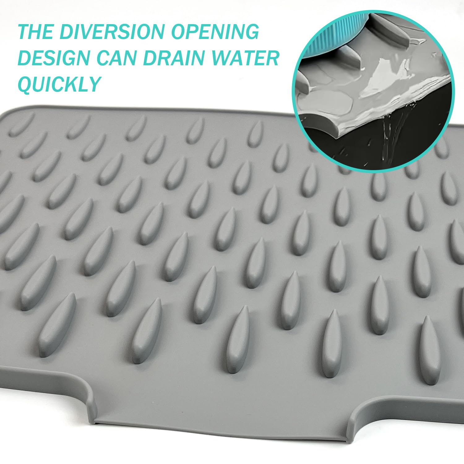 Tappetino Scolapiatti in Silicone 40x32,5cm Tappetini per Lavello Cucina con Gocciolatoio, Resistente al Calore, Pieghevole e Antiscivolo, Nero, per Piano Cottura e Lavello