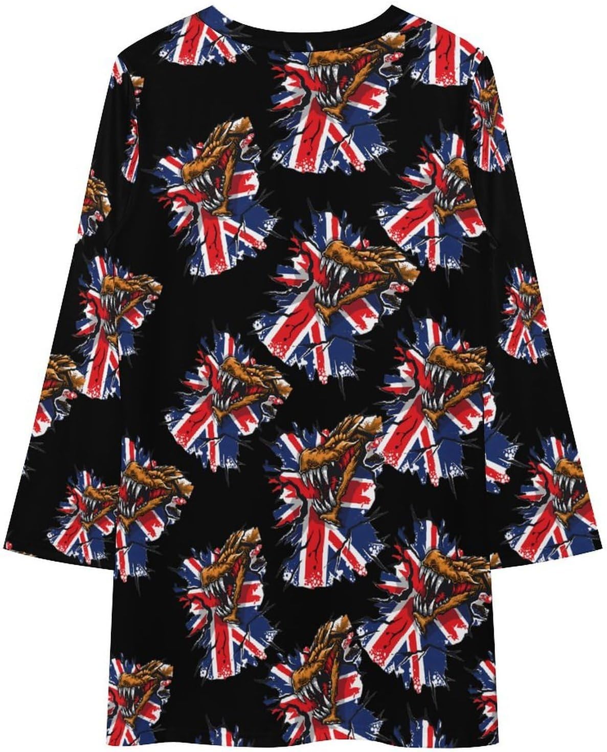 Dragon Grunge England Flag Women's Fleece Sleeve Sweatshirt Dress Long Pullover Casual Dresses