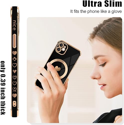 Miniatura 4 de Newseego Funda magnética diseñada para iPhone 11, compatible con MagSafe Lindo diseño de corazón dorado chapado en borde para mujeres y niñas,