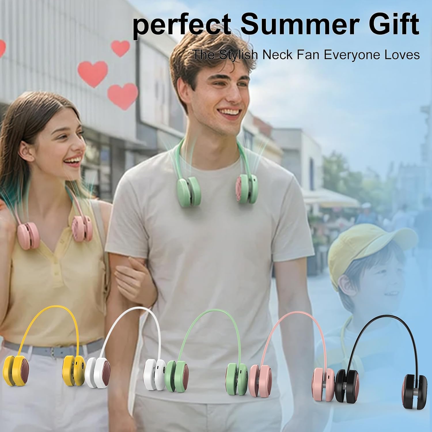 Battery Powered Neck Fan That Blows Cold Air - Portable Hands-Free Bladeless Fan w/LCD Display | Birthday Gifts for Men, Adjustable 5 Speeds, Ultra Lightweight for Travel, Gym, Office -Yellow