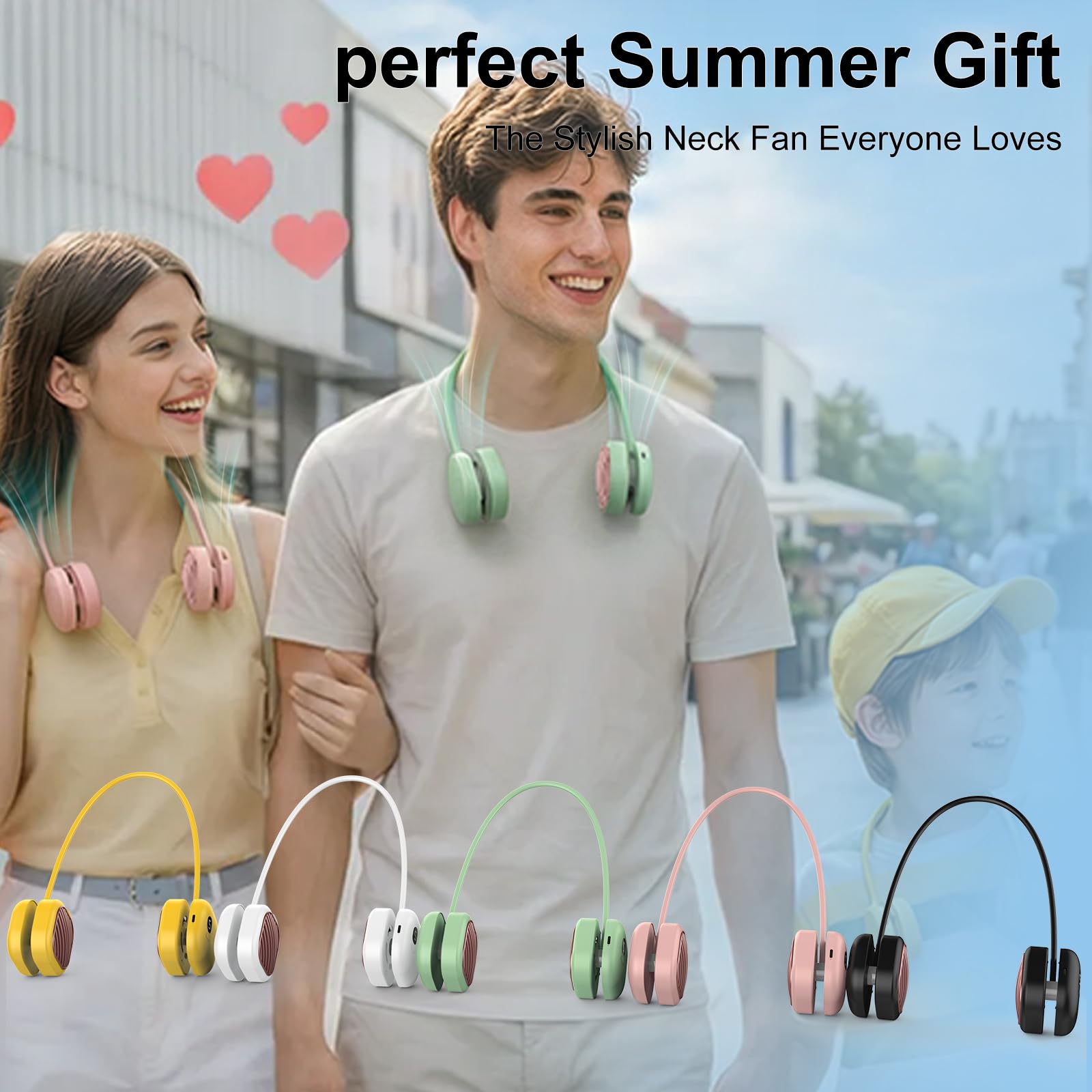 Ventilador de cuello alimentado por pilas que sopla aire frío, ventilador portátil manos libres sin aspas, pantalla LCD, regalos de cumpleaños para hombres, 5 velocidades ajustables, ultraligero