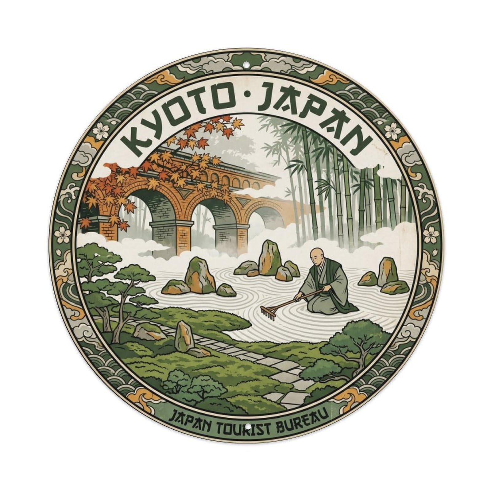 Kyoto Ryoanji Zen Garden Moss Temple Ukiyo Japan Nature Metal Tin Sign
