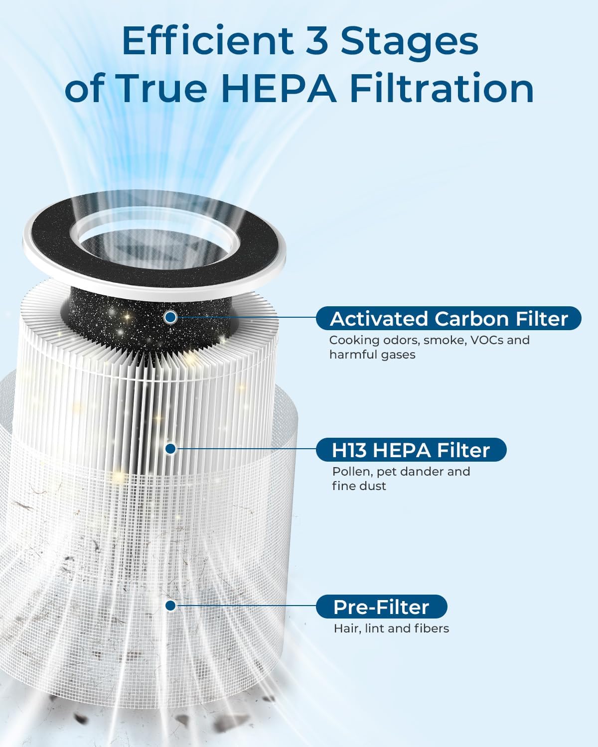 Official Genuine AP02 Replacement Filter TRUE HEPA Filter, High-Efficiency Activated Carbon Filter Replacement Suitable for WESTHEY AP02 Air Purifier, 1 Pack(White) - Image 2