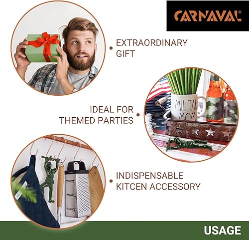 Miniatura 7 de Carnaval Abrebotellas Green Army Man - Divertido barman compatible, diseño de mini soldado de metal