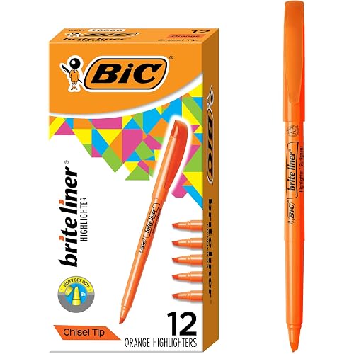 BIC Brite Liner Highlighters, Chisel Tip, 12-Count Pack of Orange Highlighters, Ideal Highlighter Set for Organizing and Coloring