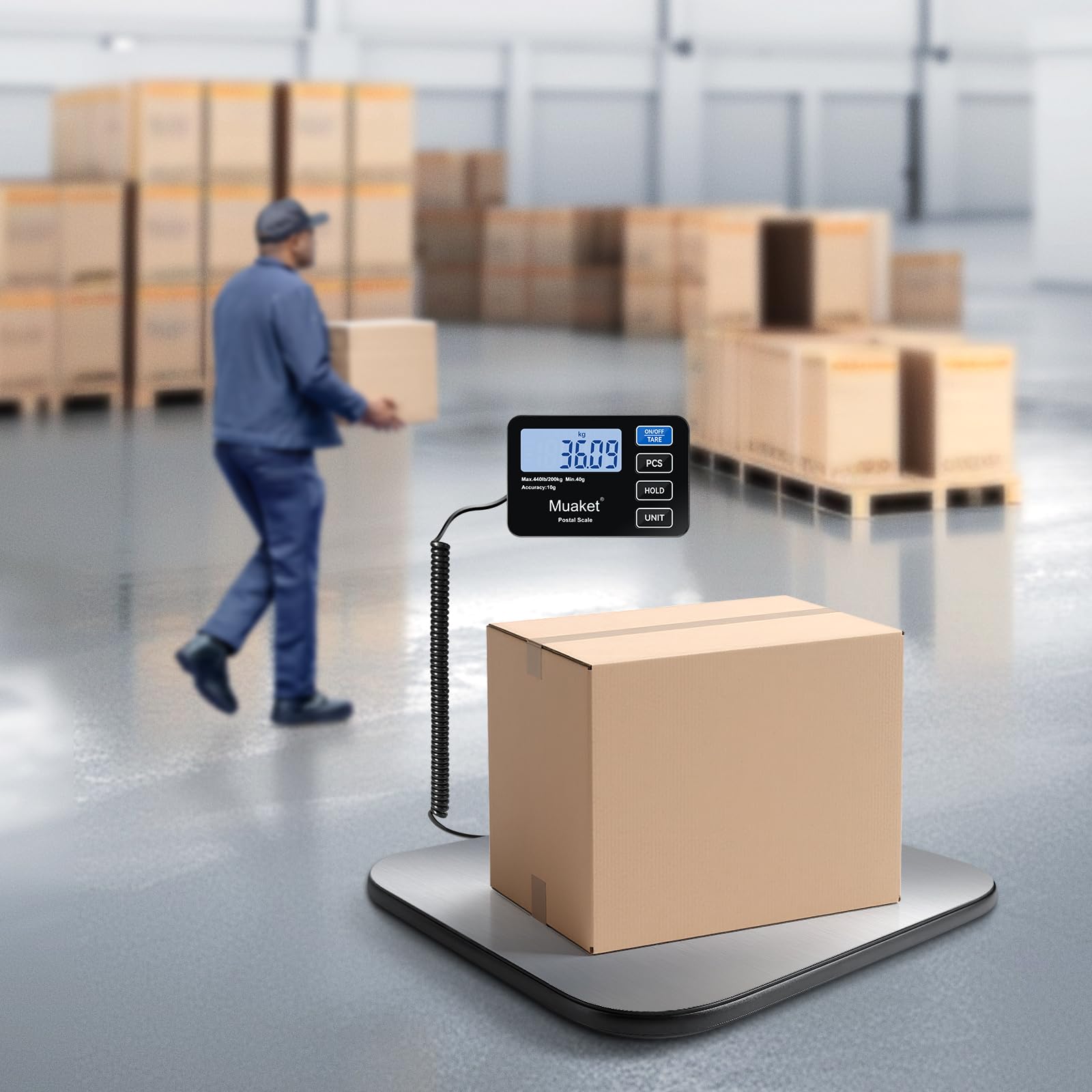 Bascula Industrial 200kg/10g, Báscula Postal Digital con Función de Retención/Tara, Bascula Maletas Viaje con Plataformas de Acero Inoxidable, Báscula para Envíos para Paquetes, Equipaje e Almacén