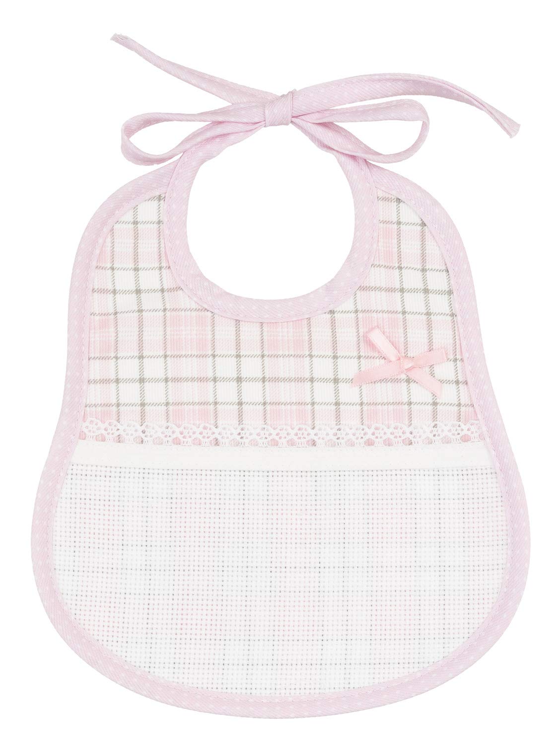 Bavaglino Rosa per neonati in cotone Piquet con stampa scozzese Made in Italy 24x20 cm
