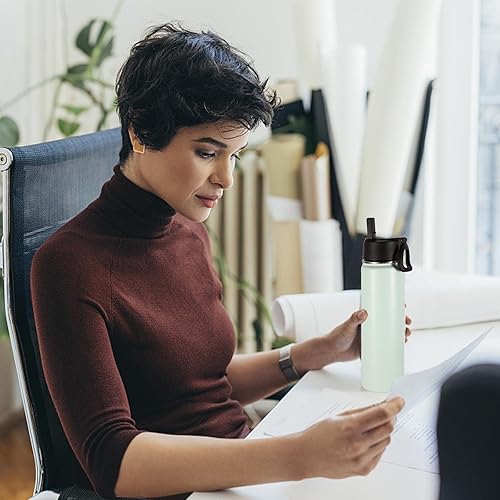 Miniatura 7 de Volhoply Botellas de agua aisladas de 22 onzas con tapa con popote, botella deportiva de acero inoxidable con asa, tazas de agua de metal al vacío