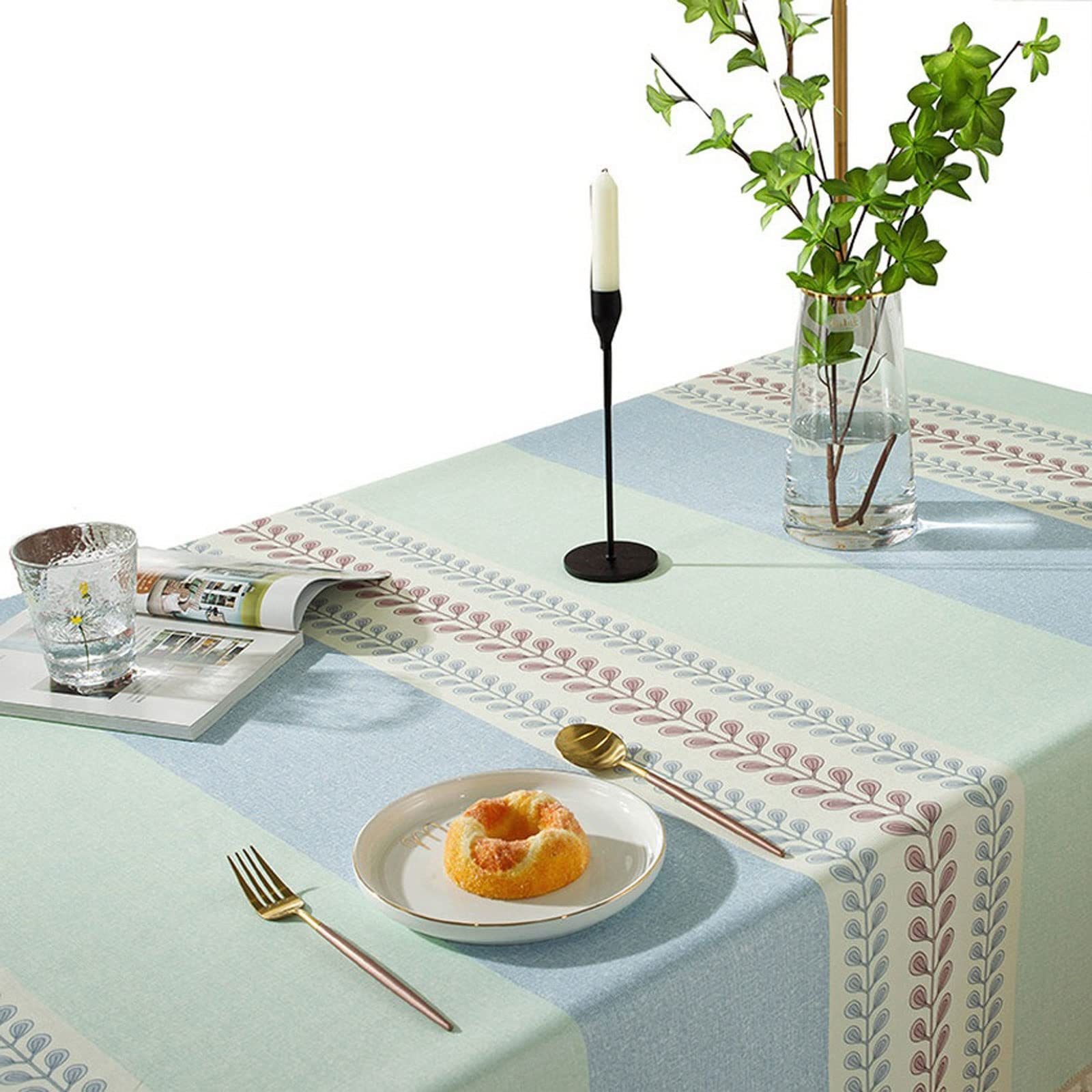 JINGYAN Tablecloths Polyester Tassel Table Cloth Rectangle Dustproof Stripe Printed Cover Household Desktop Decoration for Home Dining(140x200cm)