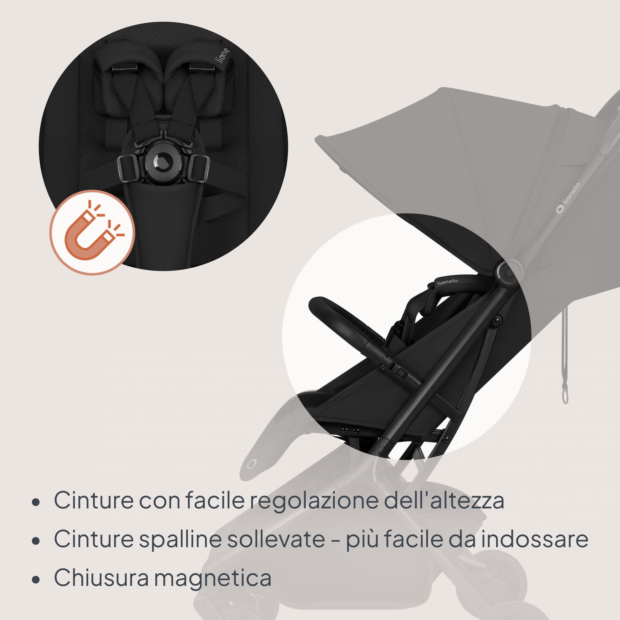 Lionelo Sia Flex Passeggino 2 in 1 (0-4 anni, 0-22 kg) Navicella Pieghevole | Ultraleggero, Compatto da Città, Chiusura con una Mano, UPF50+, Ventilazione 3D, Fibbia Magnetica, Posizione Sdraiata