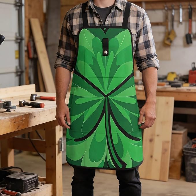 Delantal de trabajo verde con bolsillos y ajuste miniatura 5