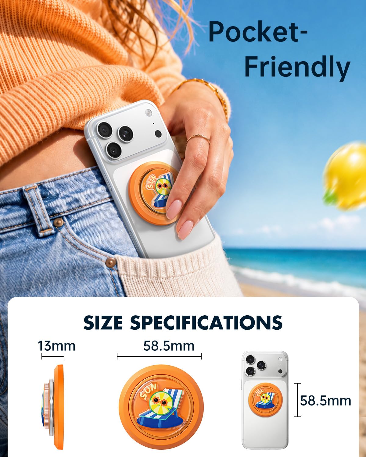 SYNCWIRE Anello Cellulare Magnetico per MagSafe, Supporto Impugnatura Telefono 360° Rotazione con Kickstand, Compatibile con iPhone 17 16 15 14 13 12 Pro Max, Android, Arancione Tramonto