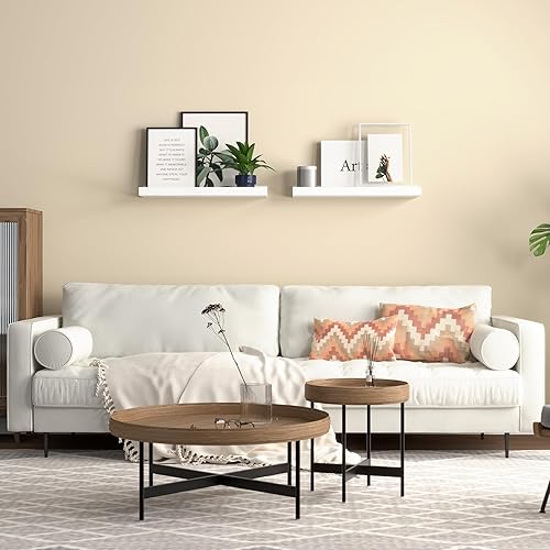Miniatura 5 de Estantes Flotantes para Montar en la Pared Juego de 2, Estantes Blancos Modernos para Dormitorio, Estantes de Guardería con Reborde, Repisa para