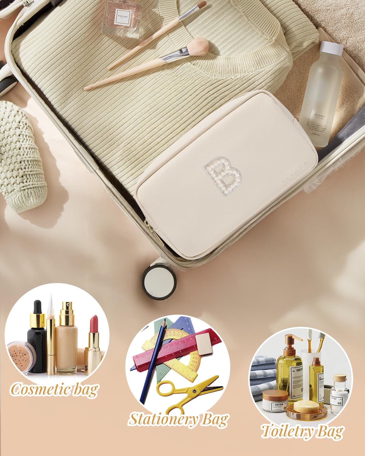 Vlando Personalized Makeup Bag Cute Makeup Pouch for Purse Trendy Gift for Women Friends Girls, Waterproof Travel Toiletry Bag Birthdays Gifts for Teen Wife B - Image 6