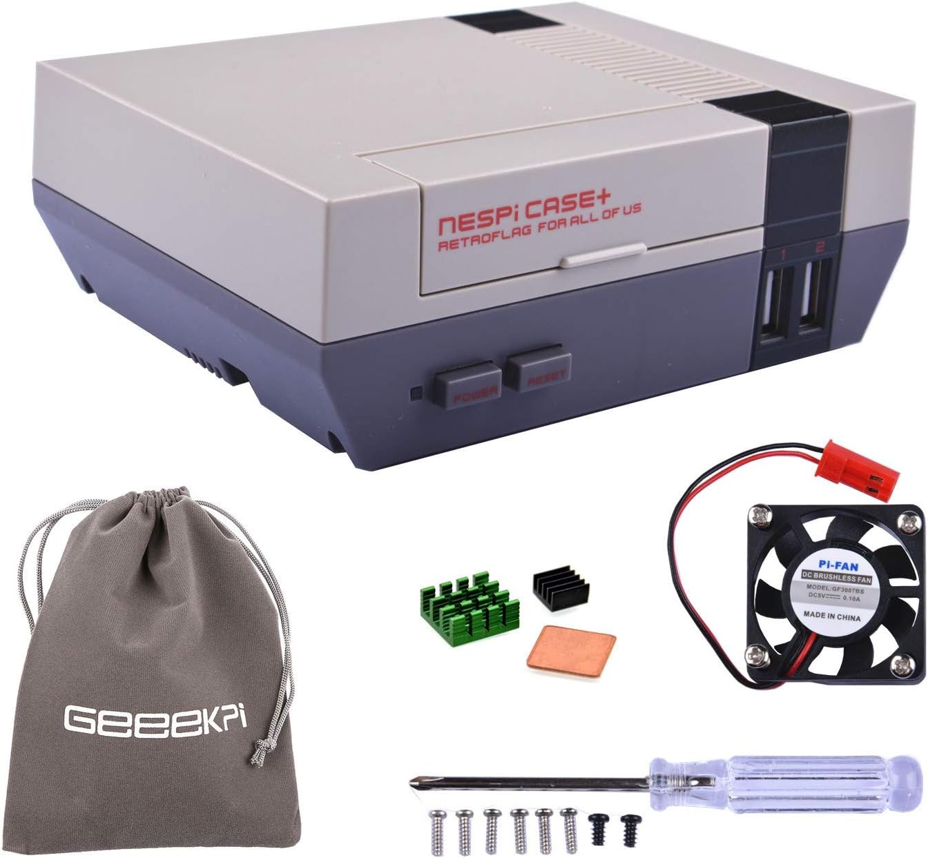 Retroflag NESPi Case+ Plus Functional POWER button with Safe Shutdown & Cooling Fan & Heatsinks & Flannel Bag for RetroPie Raspberry Pi 3/2 Model B & Raspberry Pi 3B+ (NESPI Case+)