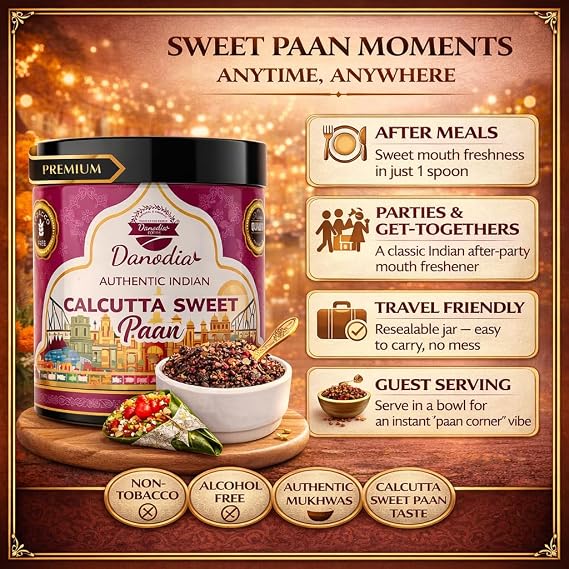 Danodia Foods Calcutta Sweet Paan Indian Mukhwas, Indian Mukhwas, 100g Pack | Indian mukhwas and mouth freshener for after-meal enjoyment, party bowls, gifting, office snacks and nostalgic desi flavor
