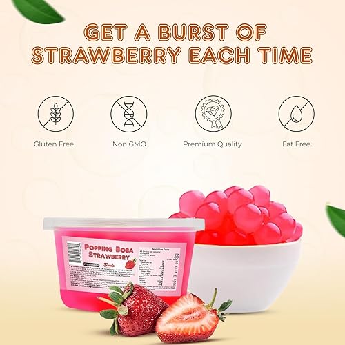 Vista 64 de Fanale Perlas de fresa y mango, veganas, sin OMG, sin gluten, sin grasa, perfectas para té de burbujas, batidos, helados, postres y bebidas, 2