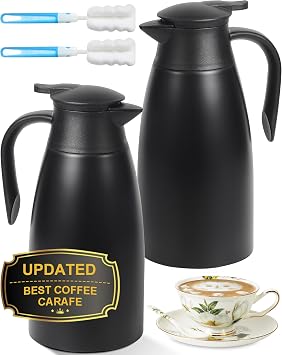 70Oz Thermal Coffee Carafe for keeping hot, 2 PCS Updated Carafe for hot liquid, Airpot Insulated Coffee Carafe Stainless Steel Thermal Pot for Coffee, Hot Water,Keep Hot 12 Hours black+black