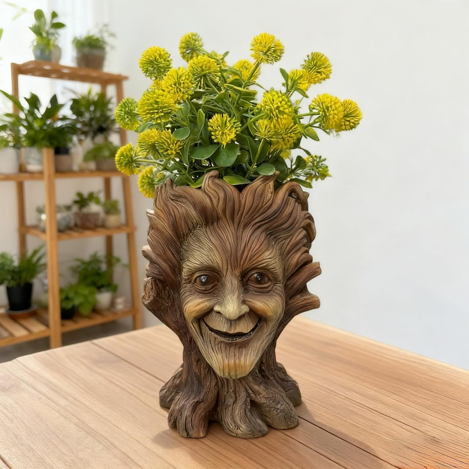 Tree Face Planter, 8.26 inch Resin Garden Flower Pot, Indoor Outdoor Decorative Vase, Brown