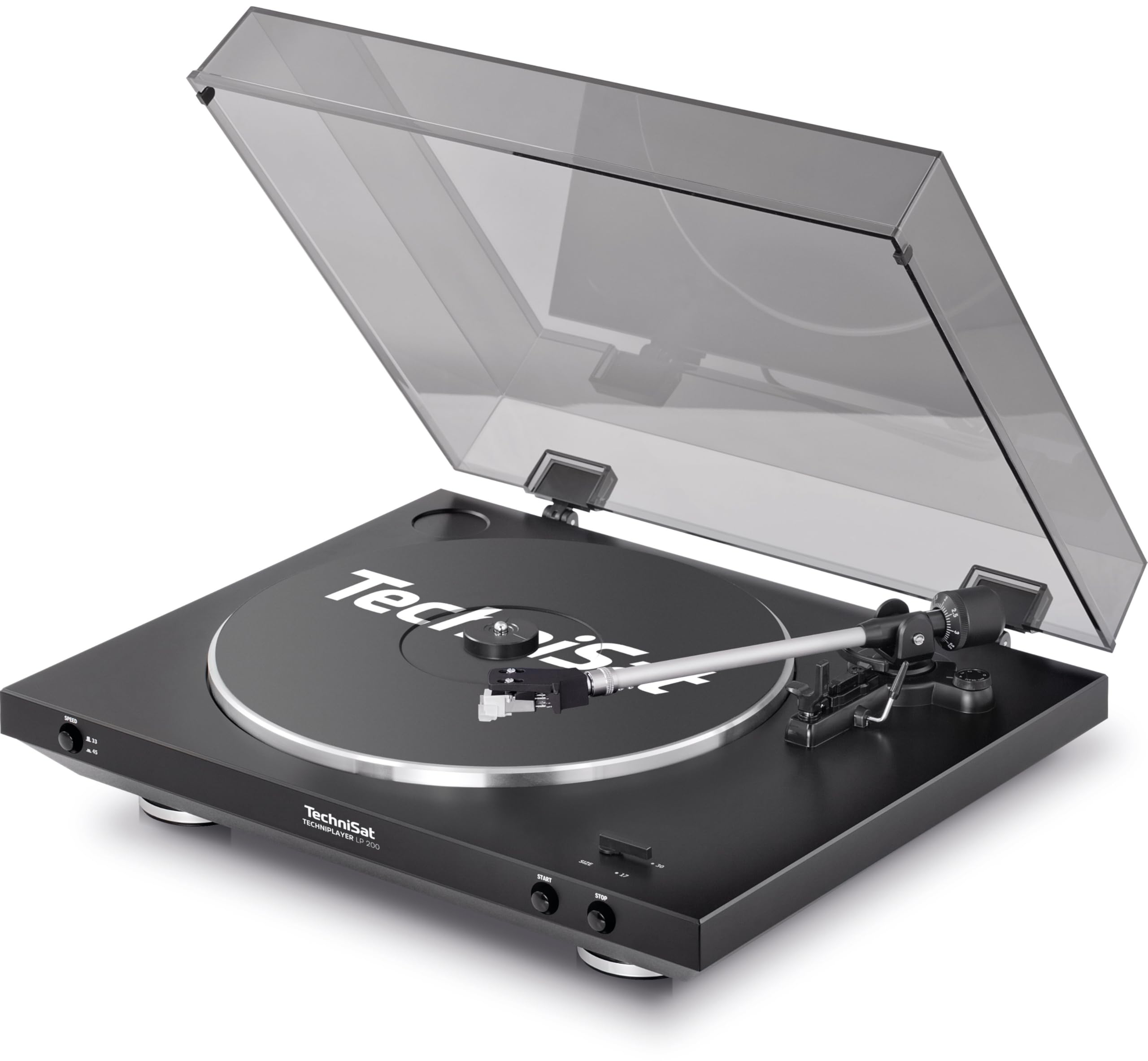 TechniSat TECHNIPLAYER LP 200 – w pełni automatyczny gramofon | Z wyjściem USB i funkcją digitalizacji, prędkość obrotowa: 33/45 obr./min, napęd pasowy z aluminiowym talerzem, czarny
